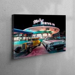 Framed Wall Art, Personalized Gifts, Office Decor Art, Living Room Wall Art, Vintage Drive In Scenery Wall Decor, Retro