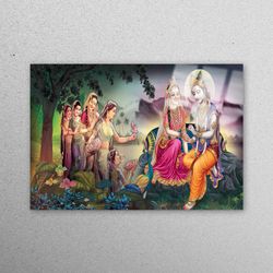 Glass Wall Art, Wall Decoration, Glass Printing, Radha Krishna Painting, Famous Glass Printing, Lord Krishna and Radha W
