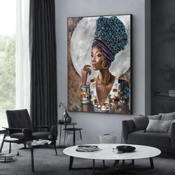 Black Woman Canvas Print, African Woman Painting With Ethnic Woman Art, Extra Large Wall Art, Wall Art Design, Framed Ca