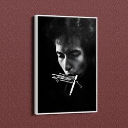 bob dylan's harmonica and cigarette photo canvas print, bob dylan black and white canvas wall art, bob dylan franed post