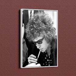 Bob Lights A Cigarette Photo Canvas Print, Bob Dylan Black And White Canvas Wall Art, Bob Dylan Franed Poster