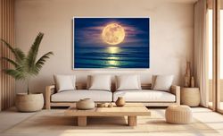 full moon over the sea canvas wall art, full moon wall decor, full moon canvas print, full moon print, full moon poster,