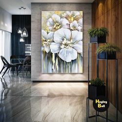 Luxury Wall Art, Flower Wall Decor, Living Room Wall Decor, Floral Wall Art, Roll Up Canvas, Stretched Canvas Art, Frame