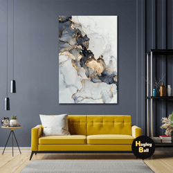 Marble Wall Art, Abstract Canvas Art, Gold Detail Wall Decor, Roll Up Canvas, Stretched Canvas Art, Framed Wall Art Pain
