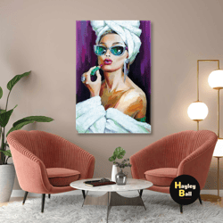 Model Applying Pink Lipstick With Glasses Makeup Roll Up Canvas, Stretched Canvas Art, Framed Wall Art Painting