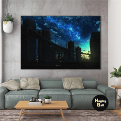 Night City Skyscape City Roll Up Canvas, Stretched Canvas Art, Framed Wall Art Painting