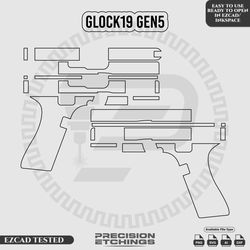Glock19 gen5 Outline/Template For laser engraving and Marking Full Build Svg