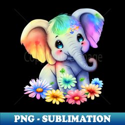 cute baby elephant with flowers - exclusive sublimation digital file