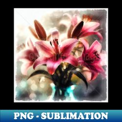 Pink Lily Lucky Flower v6 - PNG Sublimation Digital Download