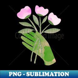 Green hand with pink flowers for you on black - Aesthetic Sublimation Digital File