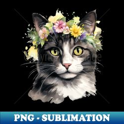 Domestic Shorthair Cat Flowers Water Color Cat Mom Mother's Day Gift - Special Edition Sublimation PNG File