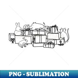minimal christmas gift boxes and cute animals line drawing - high-resolution png sublimation file