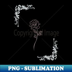 Minimalist Rose with Corner Ornament - Vintage Sublimation PNG Download