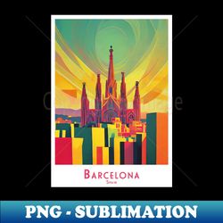 Colorful minimalistic Barcelona Vibrant Skyline in Spain - Trendy Sublimation Digital Download