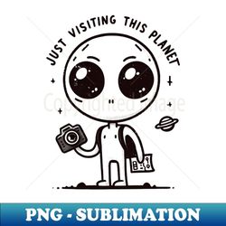 Cute cartoon Alien Tourist line art. - Sublimation-Ready PNG File