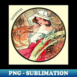 Art Nouveau November Calendar Alphonse Mucha - High-Quality PNG Sublimation Download