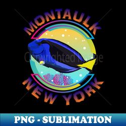 montauk new york fishing town regal blue tang marine aquarium fish - usa - decorative sublimation png file - fashionable and fearless
