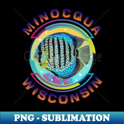 Minocqua Wisconsin Fishing Town Blue Discus Fish  Symphysodon Cichlid  US - Signature Sublimation PNG File - Bold & Eye-catching
