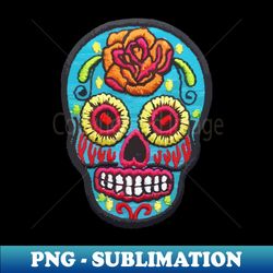 sugar skull blue mexican embroidery day of the dead flowers colorful calaverita - png transparent sublimation file - perfect for creative projects