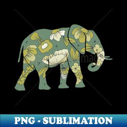 Elephant silhouette with flowers and leaves - Premium PNG Sublimation File - Instantly Transform Your Sublimation Projects