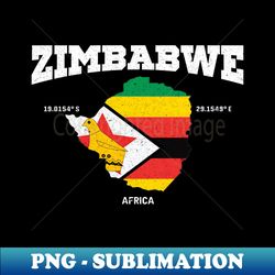 Zimbabwean flag and map Zimbabwe coordinates Zimbabwe location Zimbabwean vacation apparel - PNG Transparent Sublimation File - Capture Imagination with Every Detail