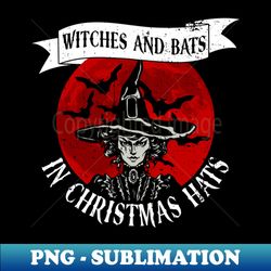 Witches And Bats In Christmas Hats - Goth Christmas - Creative Sublimation PNG Download - Unleash Your Inner Rebellion