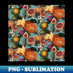 tropical pineapple and oranges botanical illustration floral tropical fruits turquoise green  fruit pattern - trendy sublimation digital download - perfect for personalization