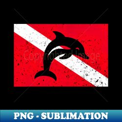 Monochrome Dolphin on Diving Flag - Elegant Sublimation PNG Download - Boost Your Success with this Inspirational PNG Download