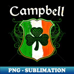 Campbell Irish Surname Ireland Flag Shield Shamrock - Elegant Sublimation PNG Download