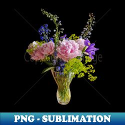 peony iris and delphinium in a vase floral photo - sublimation-ready png file