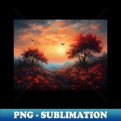 spring landscape with a beautiful flowering trees - professional sublimation digital download