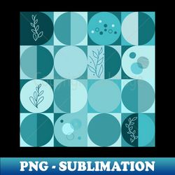 repeating geometry pattern squares and circles ornaments teal color tones - PNG Sublimation Digital Download