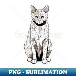 Polygonal Cat A Study in White and Grey - Retro PNG Sublimation Digital Download