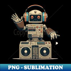 Oldschool Robot DJ Wearing Headphone - Vintage Sublimation PNG Download