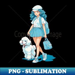 Anime Girl and Poodle Blue Design - Exclusive PNG Sublimation Download