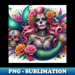 Mermaid Sugar Skull - Elegant Sublimation PNG Download