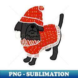 cute dog wearing a red winter sweater and red hat - png transparent sublimation file