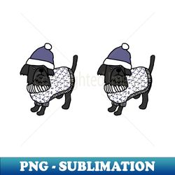 two cute dogs blue hat and winter sweater - retro png sublimation digital download