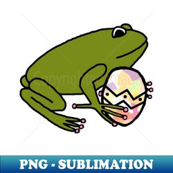 Green Frog Holding Easter Egg - Instant PNG Sublimation Download