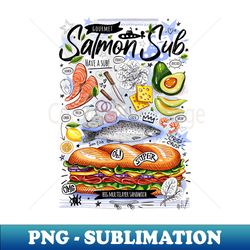 Big yummy seafood sandwich, salmon, avocado, lemon, cheese - PNG Transparent Sublimation Design