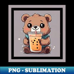 cute brown teddy bear drinking boba tea - instant sublimation digital download