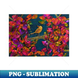 Magenta leaves and bird - High-Resolution PNG Sublimation File