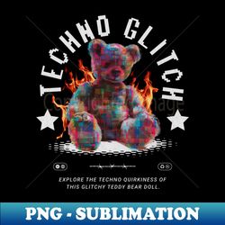 Techno Glitch Teddy Bear T Shirt Design - Premium PNG Sublimation File