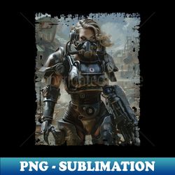 Woman in Power Armor Mask and Minigun - High-Quality PNG Sublimation Download