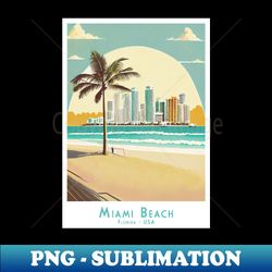 Miami Beach Retro Vintage Travel Poster - PNG Transparent Digital Download File for Sublimation
