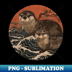 Otter with Baby Ukiyo Japanese Style - Retro PNG Sublimation Digital Download