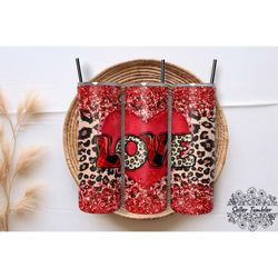 Love Leopard Red Glitter, Tumbler 20 oz Warp PNG, Skinny Tumbler Designs PNG