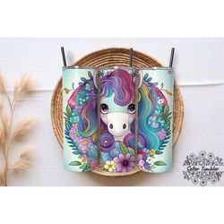 Cute Rainbow Colorful Adorable Unicorn, Tumbler 20 oz Wrap PNG, Skinny Tumbler Designs PNG