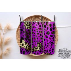 Purple Glitter Animal Cheetah Leopard, Tumbler 20 oz Wrap PNG, Skinny Tumbler Designs PNG