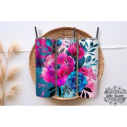 Magenta Pink Blue Ombre Flowers 20 Oz, Tumbler 20 oz Wrap PNG, Skinny Tumbler Designs PNG